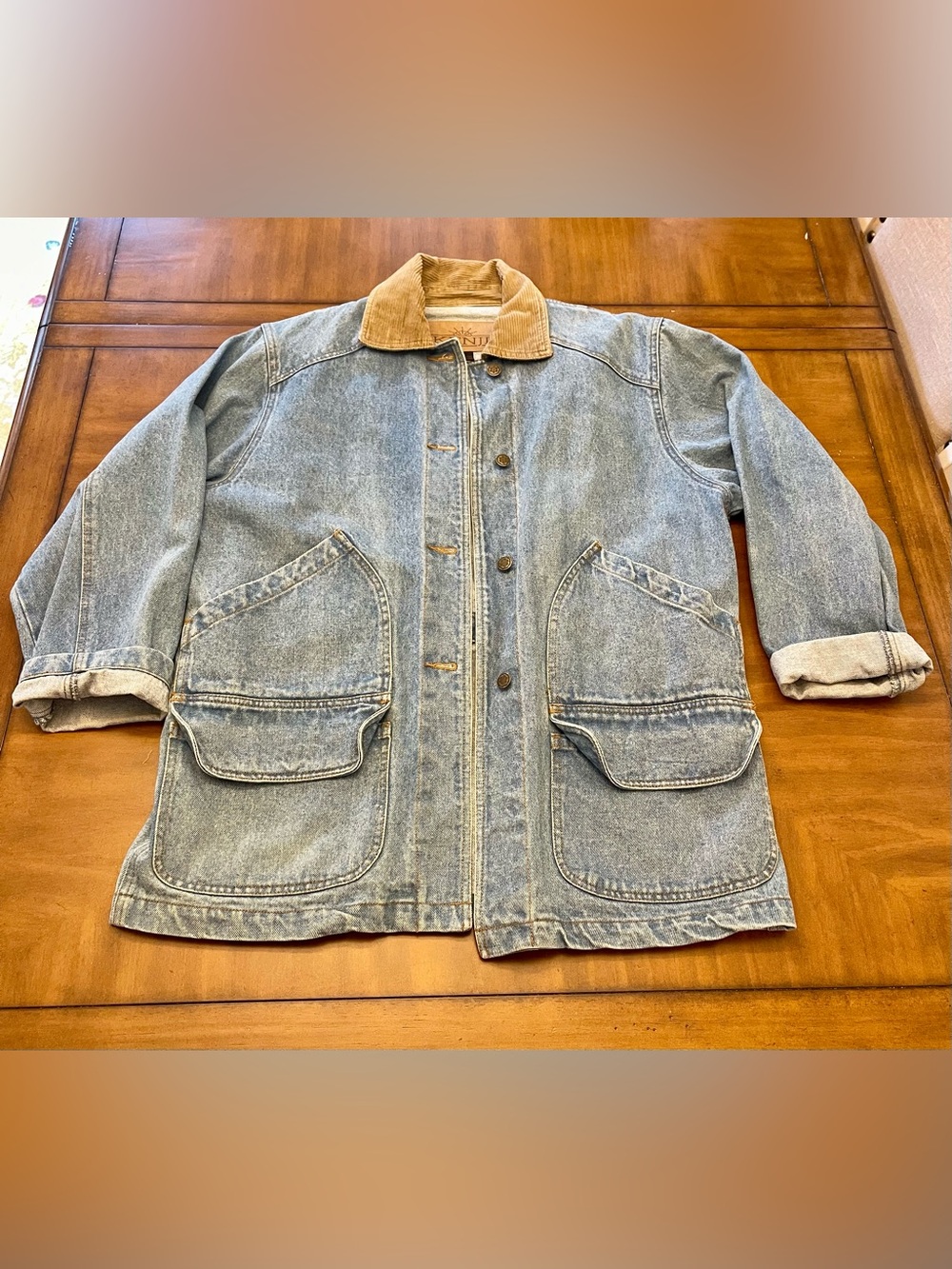 Carhartt Kenji Unisex Light Wash Denim Jacket with Contrast Corduroy Collar